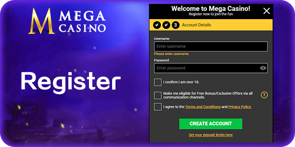 MEGA Casino-Register